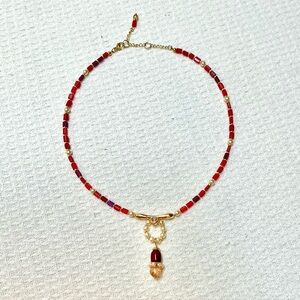 Chic Red and Gold Beaded Necklace